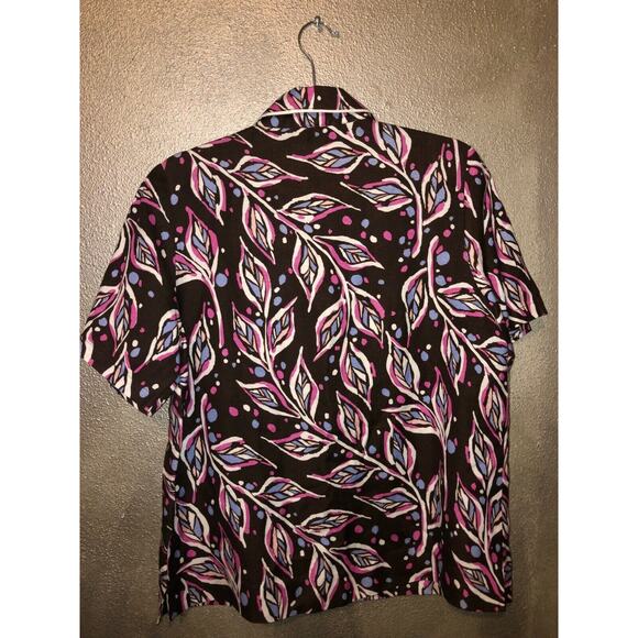 Bob Mackie Wearable Artsy Edgy Leaves Sequin Short Sleeve Button Linen Shirt - Picture 5 of 7